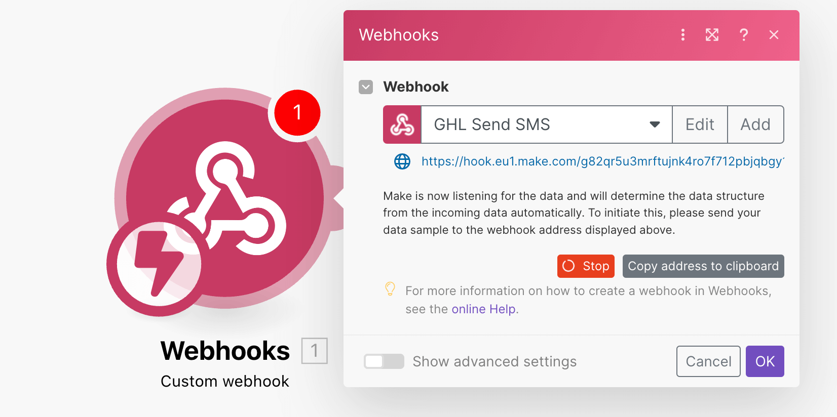 Incoming webhook in make